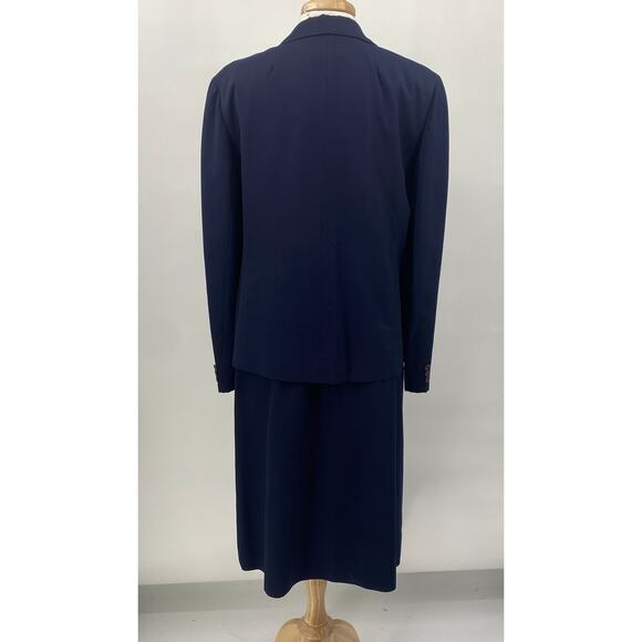 Vintage 80s Pendleton Wool  Skirt Suit Set Over the Knee Pencil Navy Blue 10 - Picture 5 of 11